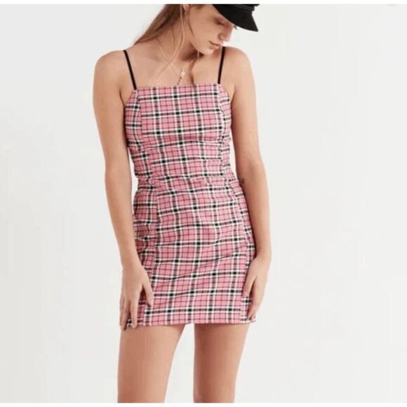Urban Outfitters Pink and Black Plaid Mini Dress Sleeveless Back Zip Size Small - Picture 1 of 9